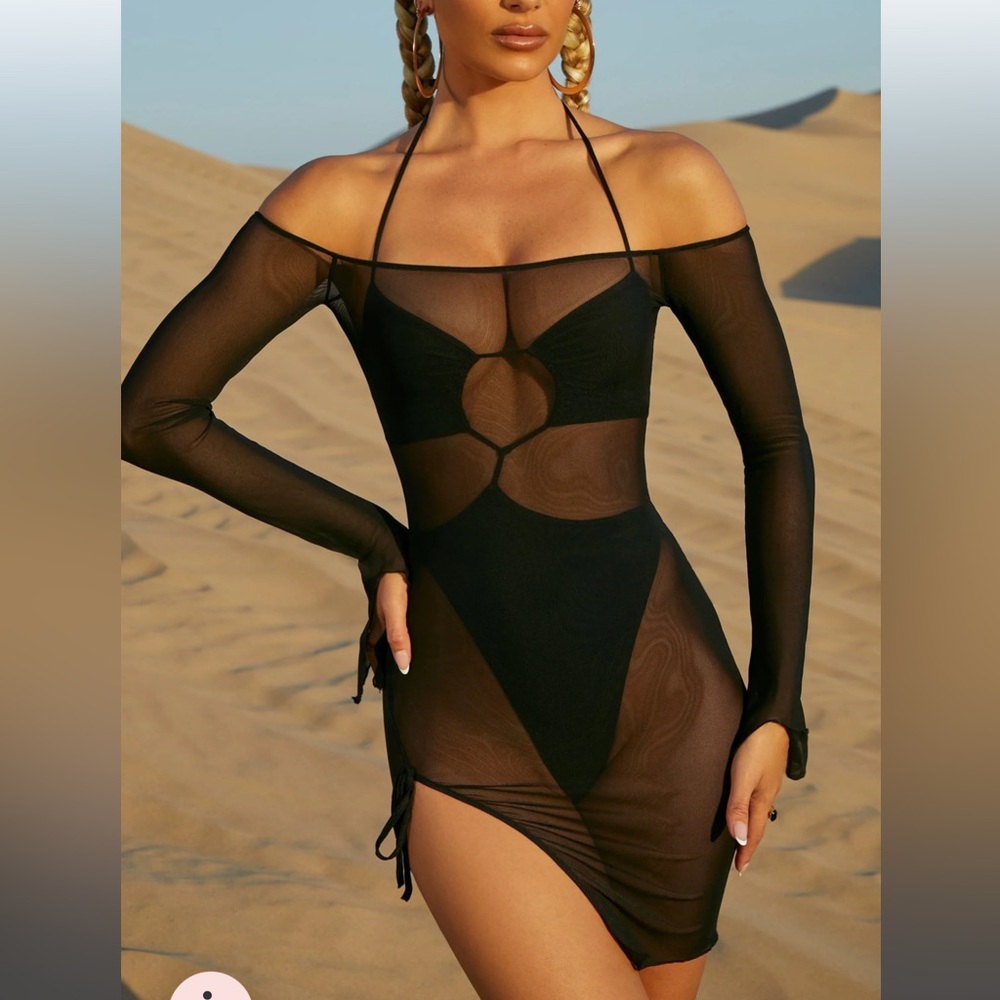 Oh Polly MESH OVERLAY MINI DRESS IN BLACK